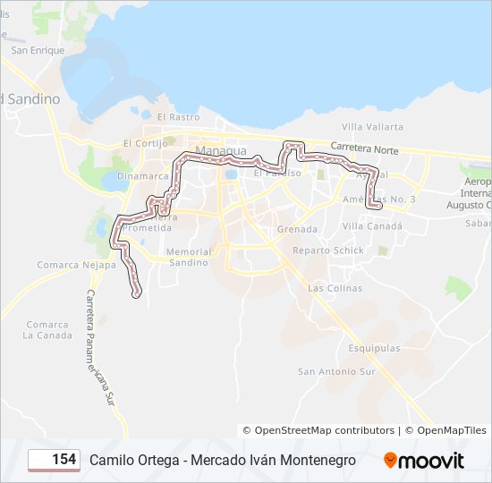 Mapa de 154 de autobús