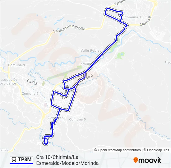 Mapa de TP8M de autobús