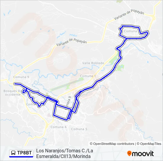 Mapa de TP8BT de autobús