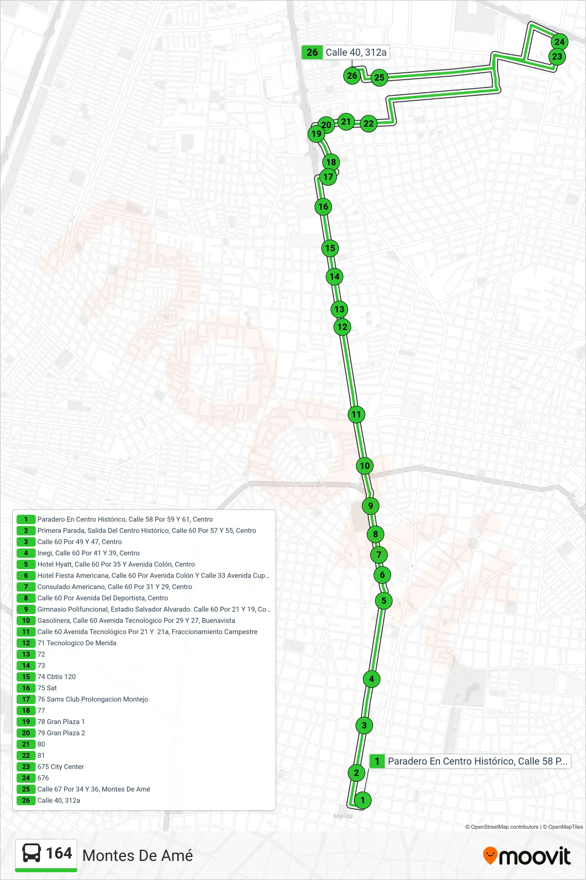 164 bus Line (Montes De Amé) route and stops on a map