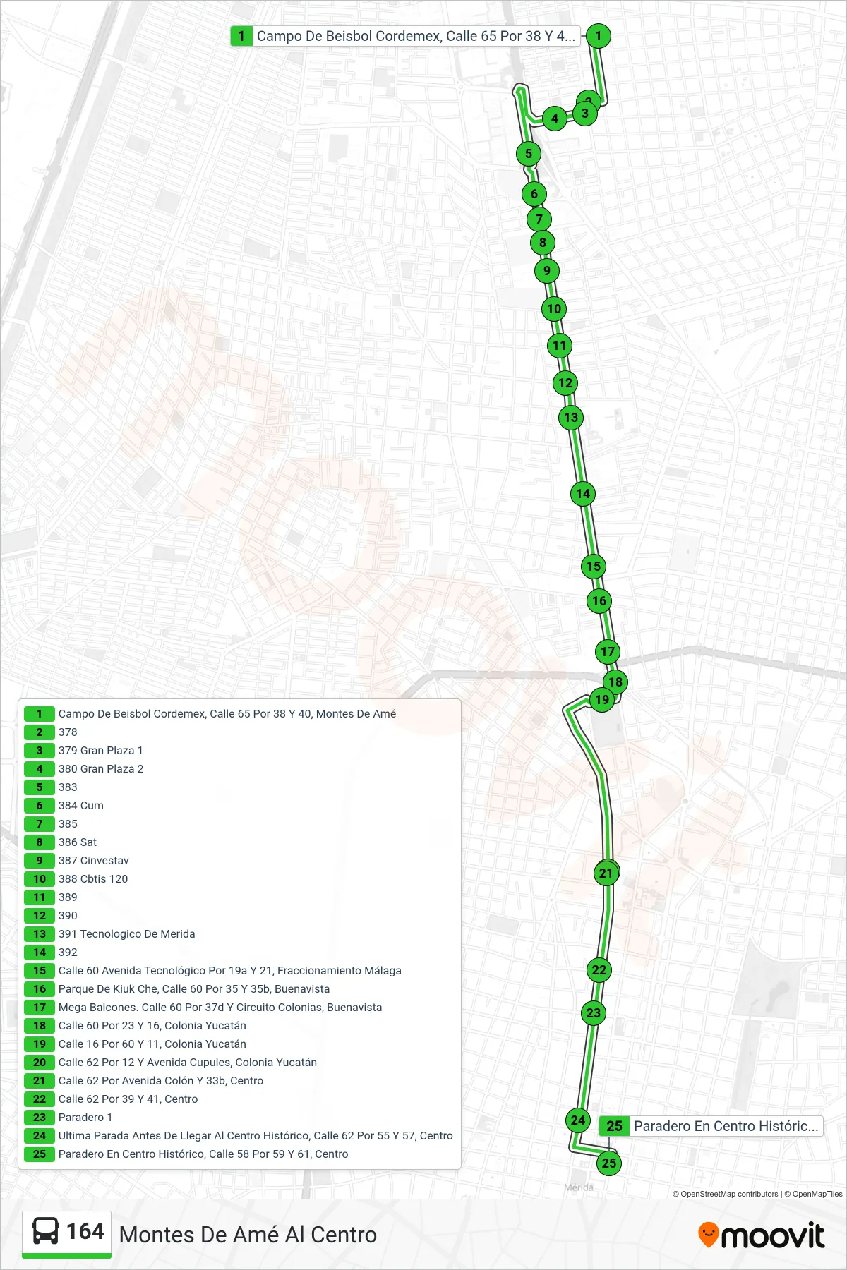 164 bus Line (Montes De Amé Al Centro) route and stops on a map