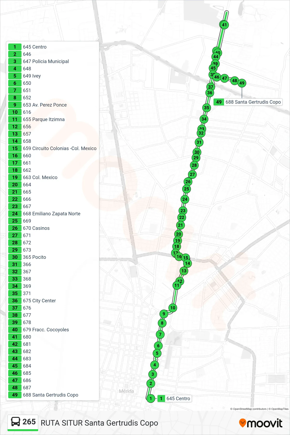 265 bus Line (Santa Gertrudis Copó) route and stops on a map