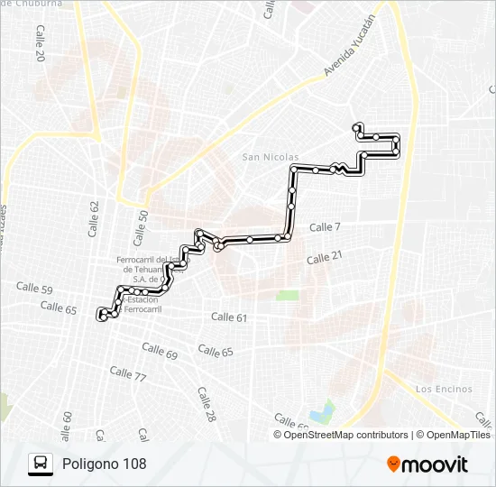 MAYAPÁN-POLÍGONO 108 Bus Line Map