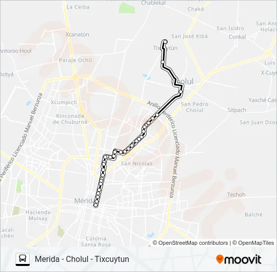 MERIDA - CHOLUL - TIXCUYTUN Bus Line Map
