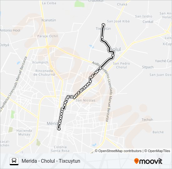 Mapa de MERIDA - CHOLUL - TIXCUYTUN de autobús