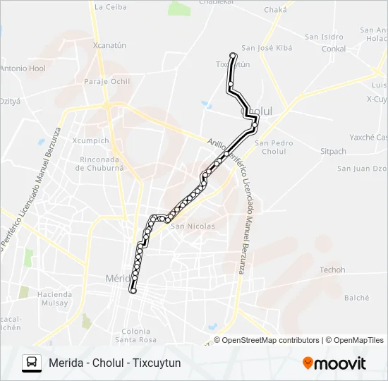MERIDA - CHOLUL - TIXCUYTUN Bus Line Map