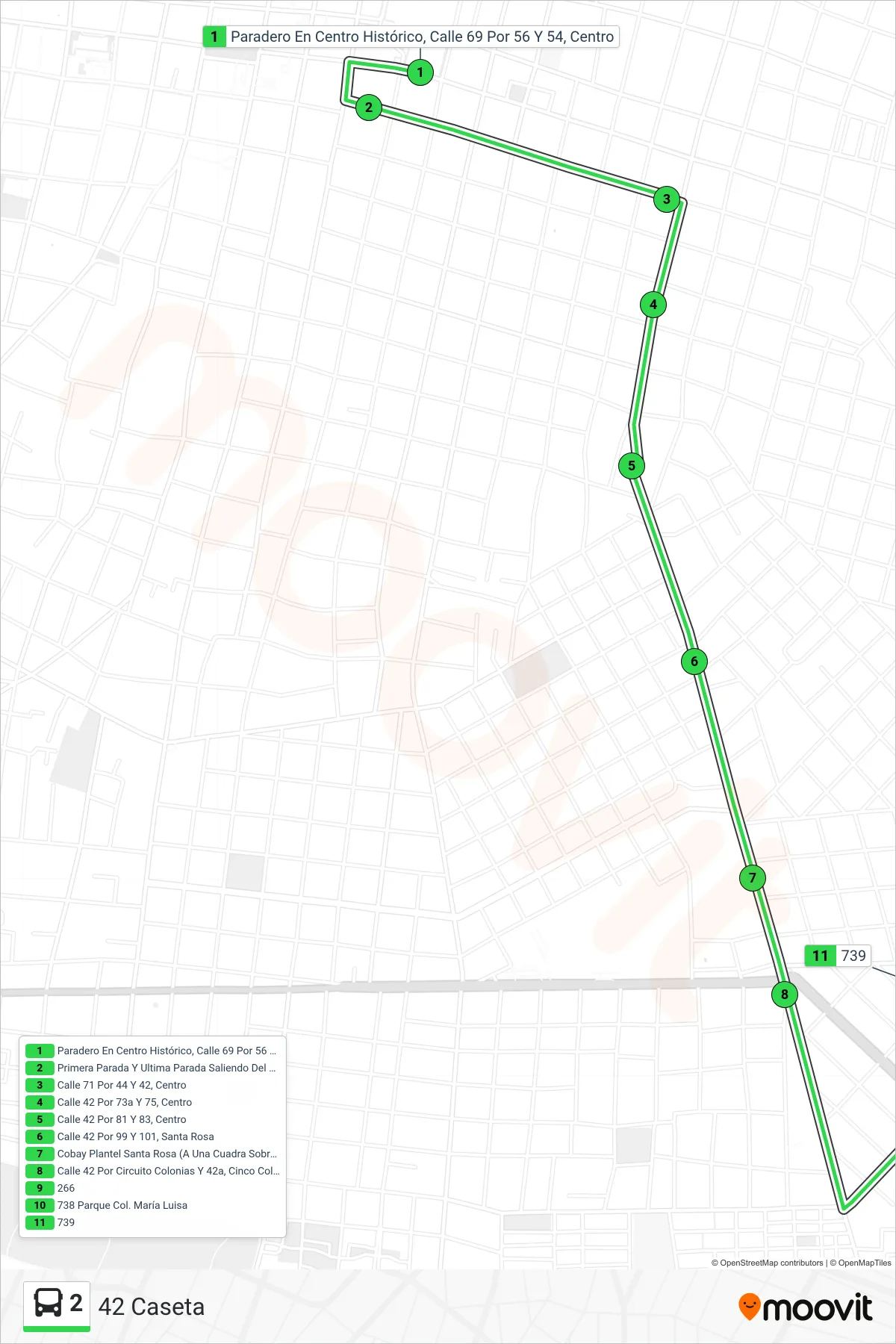 2 bus Line (42 Caseta) route and stops on a map