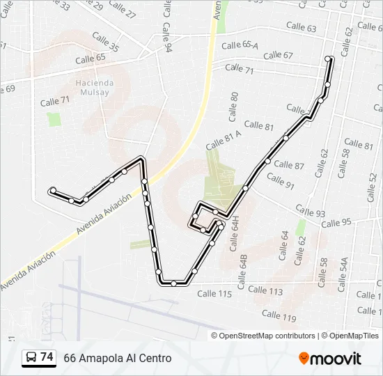 Mapa de 74 de autobús
