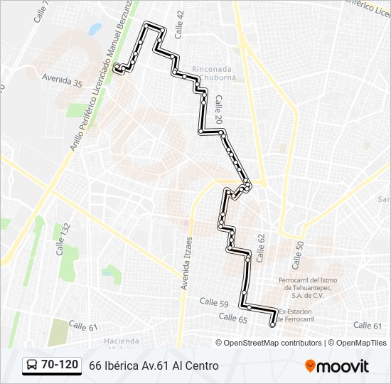 Mapa de 70-120 de autobús