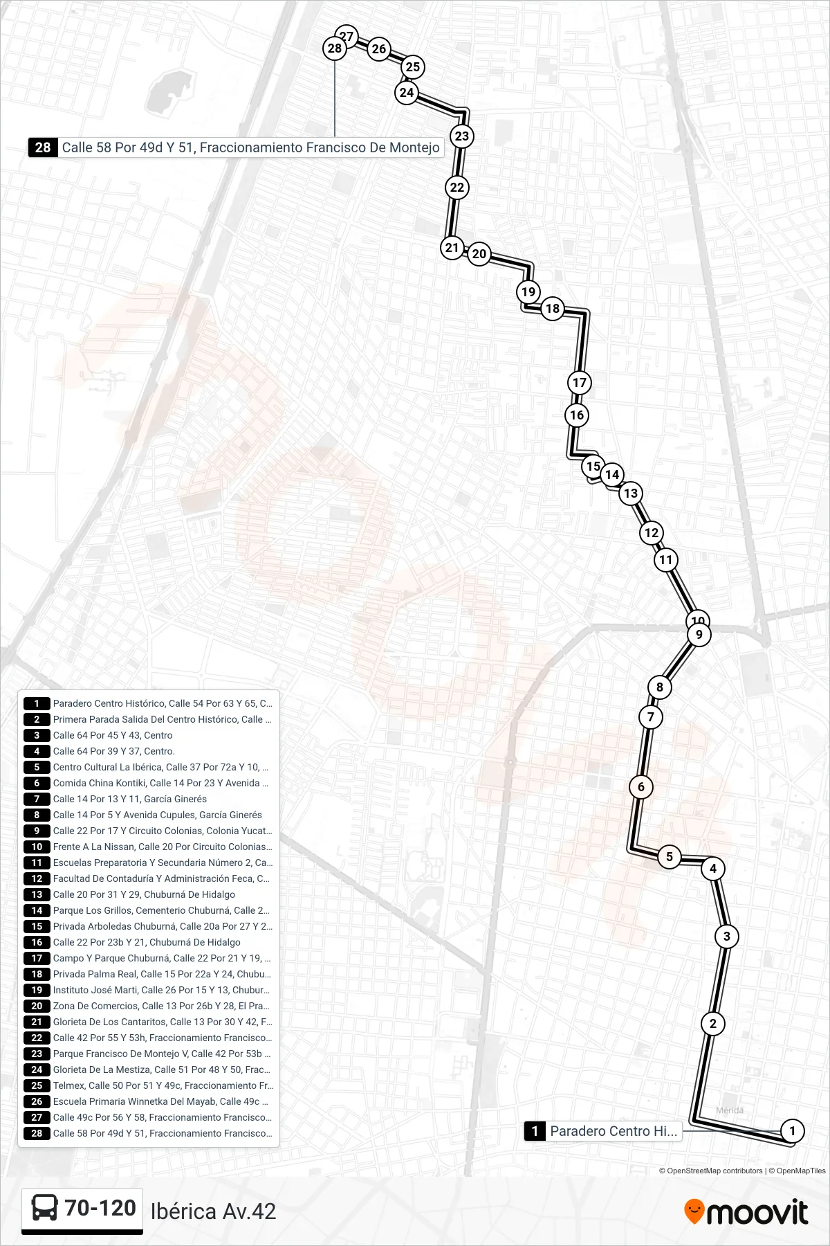 70-120 bus Line (Ibérica Av.42) route and stops on a map