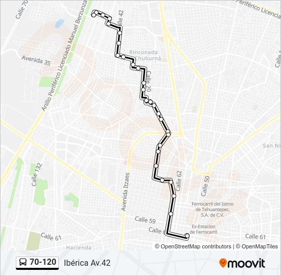 Mapa de 70-120 de autobús