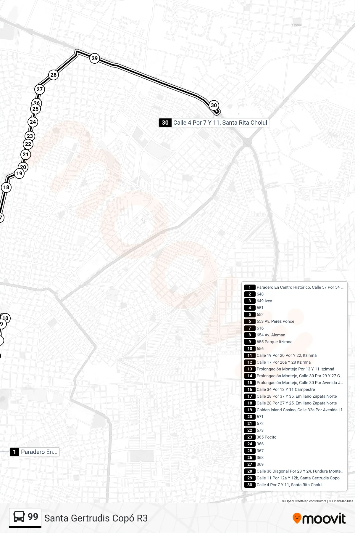 99 bus Line (Santa Gertrudis Copó R3) route and stops on a map