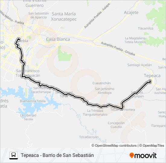 Mapa de RUTA TEPEACA - PUEBLA de autobús