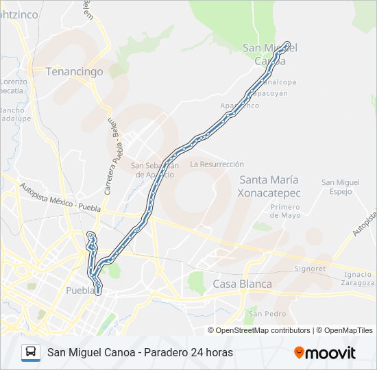 Mapa de RUTA SAN MIGUEL CANOA "VERDES" de autobús