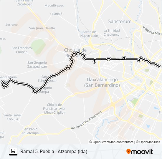 Mapa de RUTA PUEBLA-CHOLULA de autobús