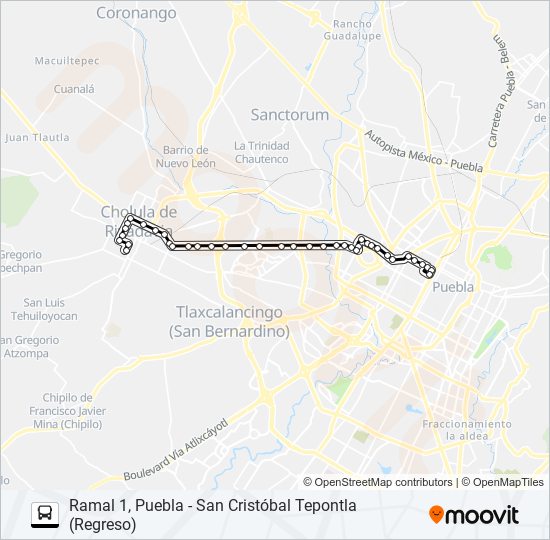Mapa de RUTA PUEBLA-CHOLULA de autobús