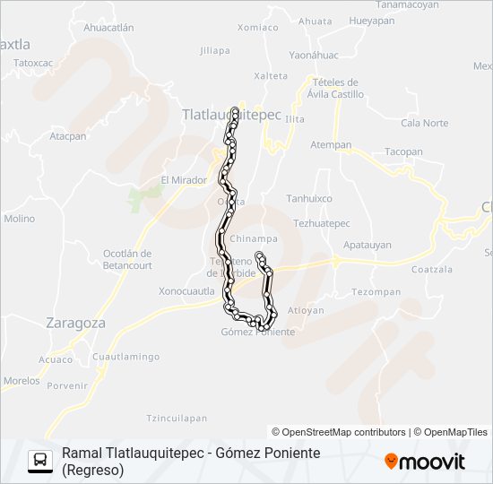 Mapa de RUTA TLATLAUQUITEPEC de autobús
