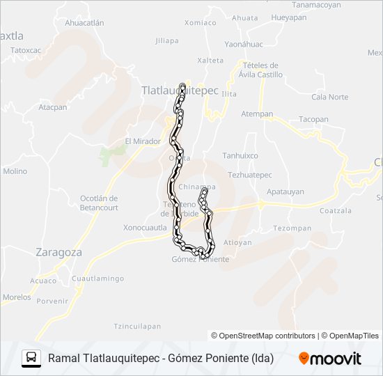 Mapa de RUTA TLATLAUQUITEPEC de autobús