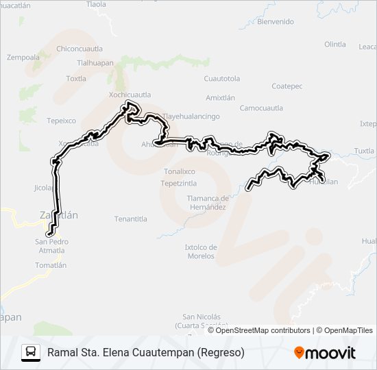 Mapa de RUTA SUBURBANA ZACATLÁN de autobús