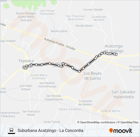 Mapa de RUTA SUBURBANA ACATZINGO de autobús