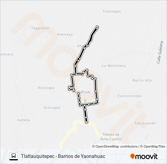 RUTA URBANA Y BARRIOS YAONAHUAC bus Line Map