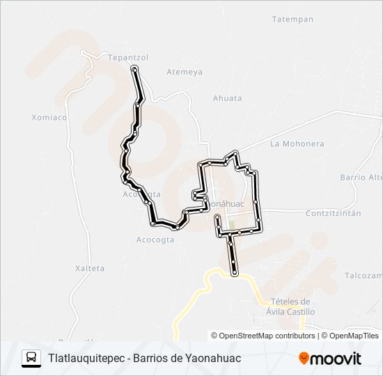 Mapa de RUTA URBANA Y BARRIOS YAONAHUAC de autobús