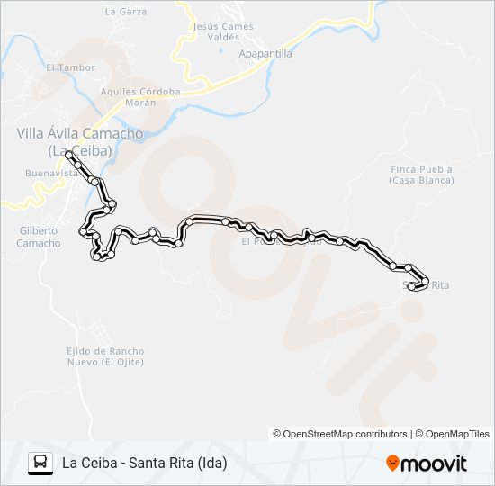 Mapa de RUTA SUBURBANA LA CEIBA de autobús