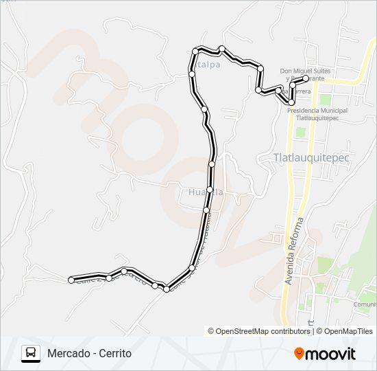 Mapa de RUTA MERCADO TLATLAUQUITEPEC de autobús