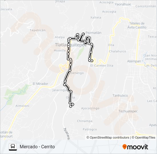 Mapa de RUTA MERCADO TLATLAUQUITEPEC de autobús