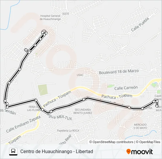 RUTA CENTRO DE HUAUCHINANGO Bus Line Map