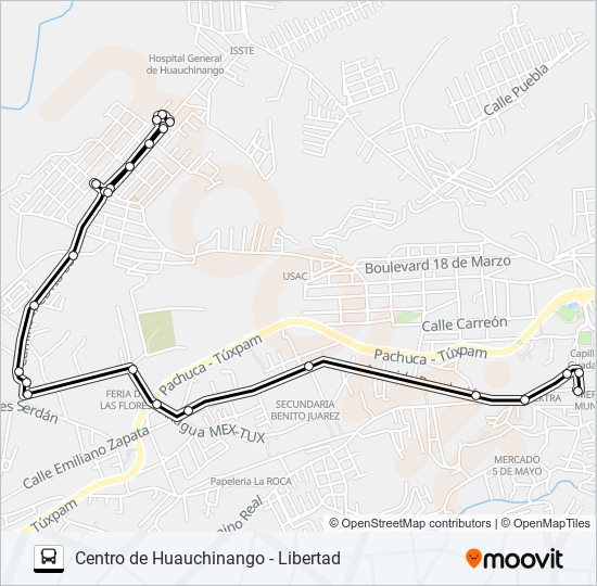 Mapa de RUTA CENTRO DE HUAUCHINANGO de autobús