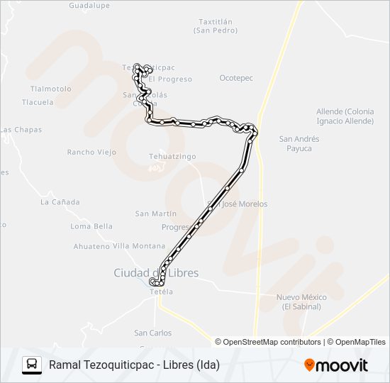 Mapa de RUTA TEZOQUITICPAC de autobús