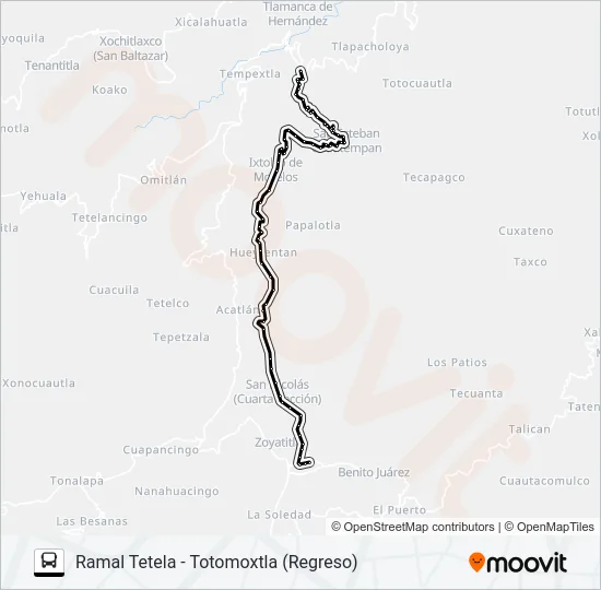 RUTA TETELA - TOTOMOXTLA Bus Line Map