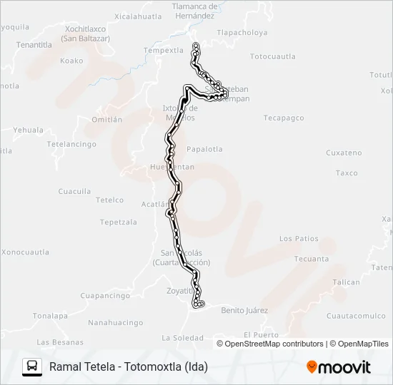 RUTA TETELA - TOTOMOXTLA Bus Line Map