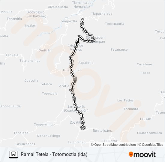 Mapa de RUTA TETELA - TOTOMOXTLA de autobús
