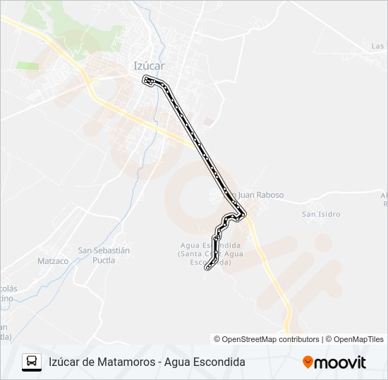 Mapa de RUTA IZÚCAR DE MATAMOROS de autobús