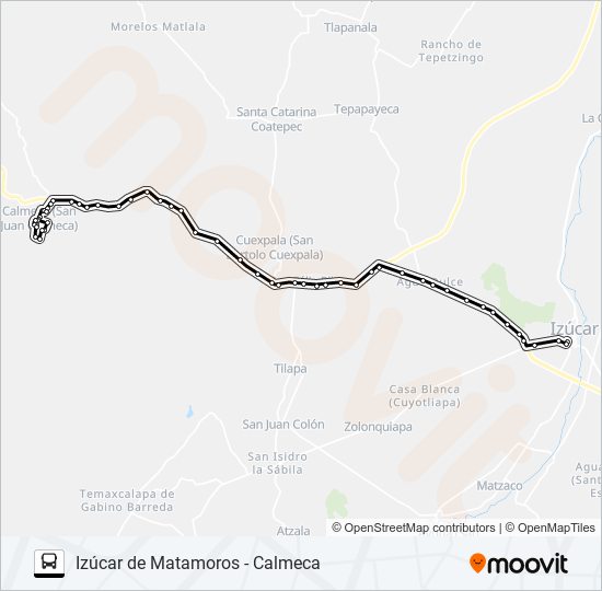 Mapa de RUTA IZÚCAR DE  MATAMOROS de autobús