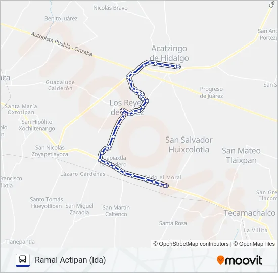 RUTA HUIXCOLOTLA - ACATZÍNGO Bus Line Map