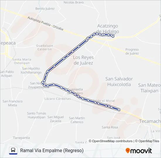 RUTA HUIXCOLOTLA - ACATZÍNGO Bus Line Map