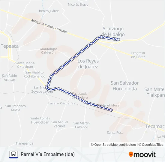 RUTA HUIXCOLOTLA - ACATZÍNGO Bus Line Map