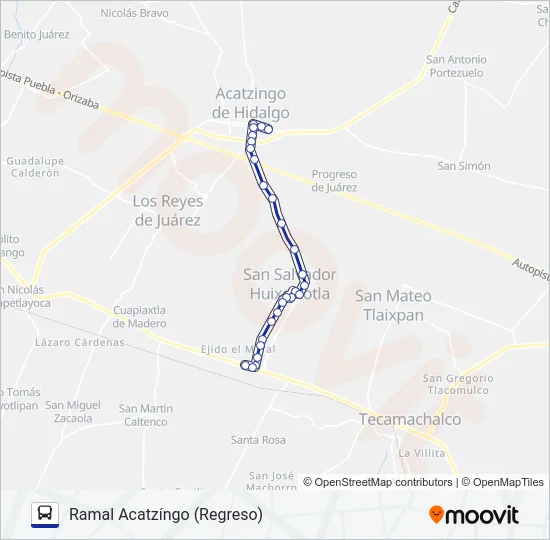 RUTA HUIXCOLOTLA - ACATZÍNGO Bus Line Map