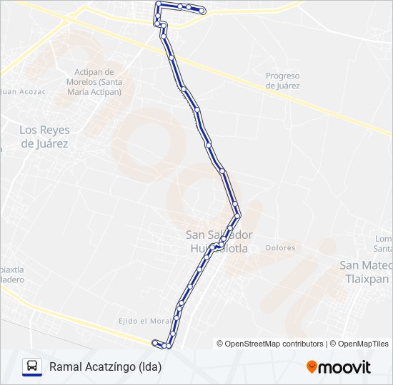 Mapa de RUTA HUIXCOLOTLA - ACATZÍNGO de autobús