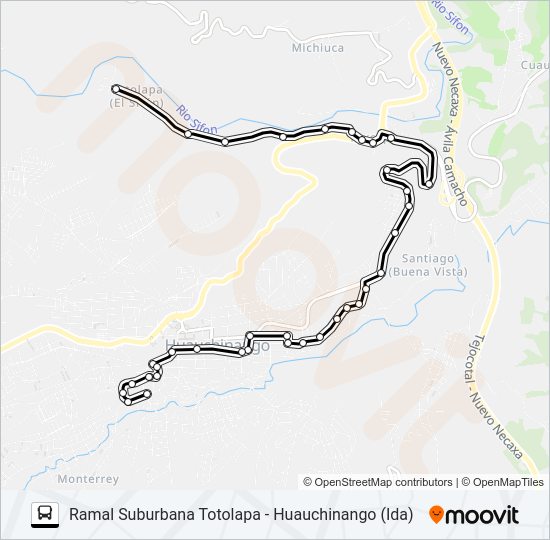 Mapa de RUTA SUBURBANA TOTOLAPA - HUAUCHINANGO de autobús