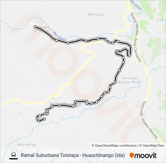 RUTA SUBURBANA TOTOLAPA - HUAUCHINANGO Bus Line Map