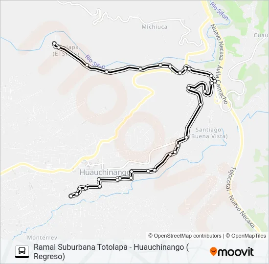 RUTA SUBURBANA TOTOLAPA - HUAUCHINANGO Bus Line Map
