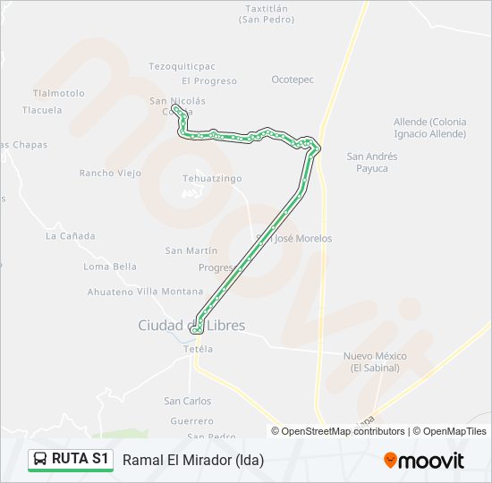 Mapa de RUTA S1 de autobús