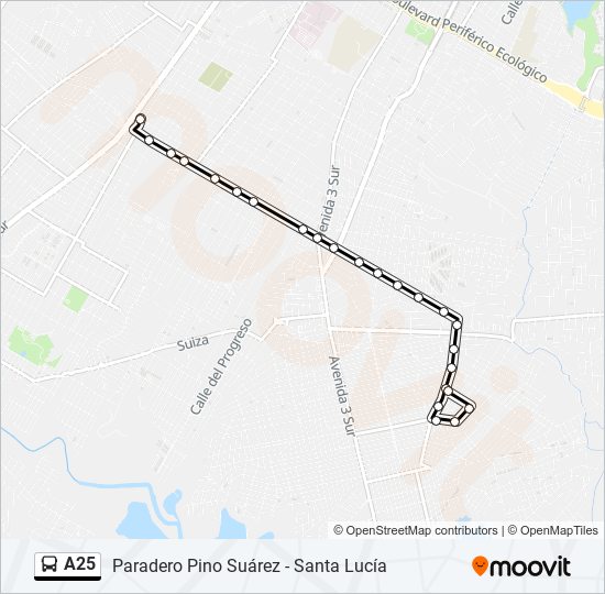 Mapa de A25 de autobús