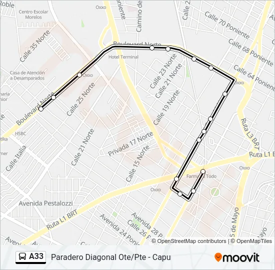 Mapa de A33 de autobús