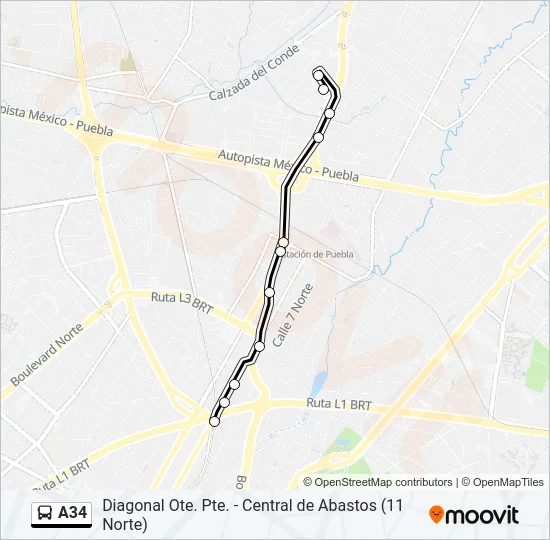 A34 Bus Line Map