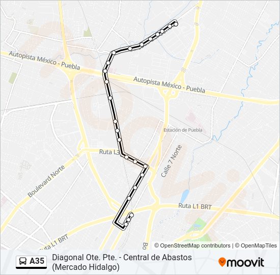 Mapa de A35 de autobús